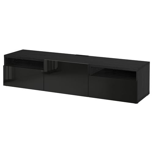 BESTÅ tv sehpası, venge-parlak cila-siyah, 180x42x39 cm, SELSVIKEN, çıt çıt raylı