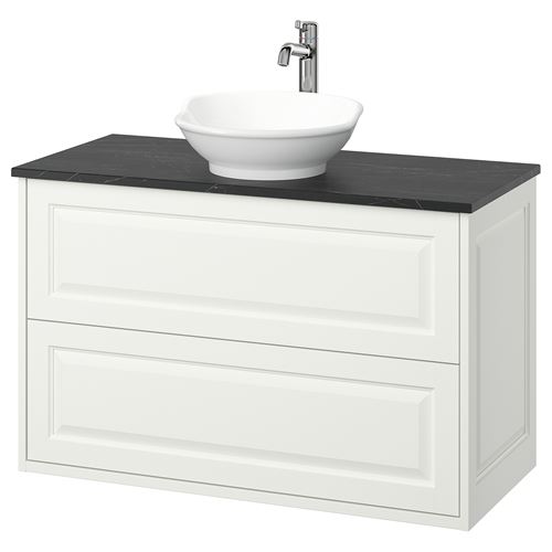 TÄNNFORSEN/TOLKEN/VÄSTERSJÖN lavabo dolabı kombinasyonu, beyaz-siyah mermer görünüm, 102x49x79 cm, VOXNAN batarya