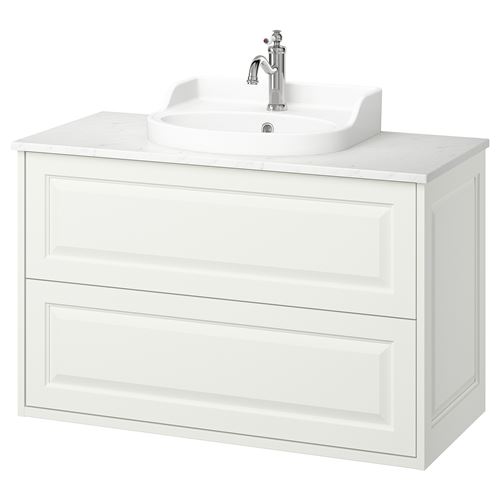 TÄNNFORSEN/TOLKEN/RUTSJÖN lavabo dolabı kombinasyonu, beyaz-beyaz mermer görünüm, 102x49x76 cm, HAMNSKAR batarya