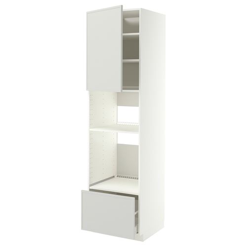 METOD/MAXIMERA fırın-mikrodalga fırın boy dolabı, ASPUDDEN açık gri, 60x60x220 cm, 1 kapaklı ve 1 çekmeceli