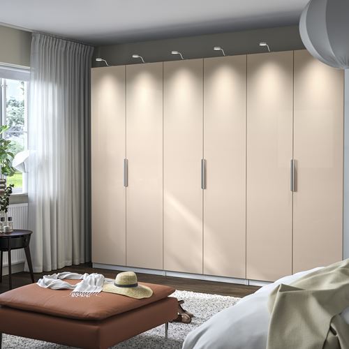 PAX/FARDAL PAX gardırop, beyaz-parlak cila açık turuncu, 300x60x236 cm