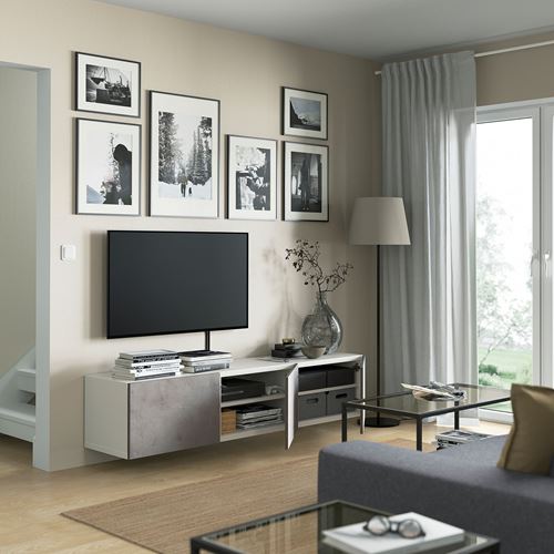 BESTÅ tv sehpası, beyaz-açık gri, 180x42x38 cm, KALLVIKEN
