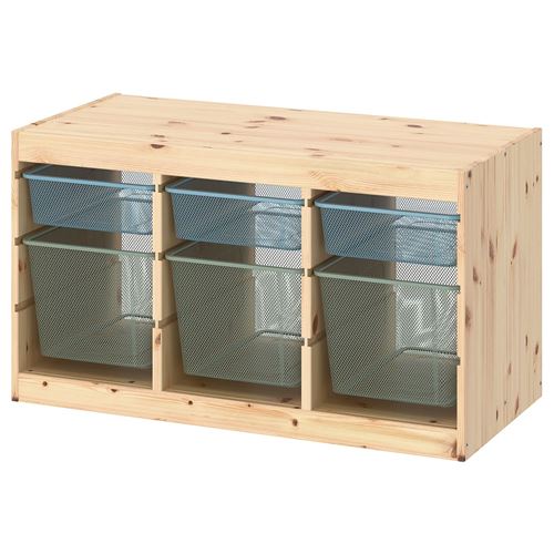 TROFAST saklama ünitesi, çam gri-mavi-açık yeşil-gri, 93x44x52 cm
