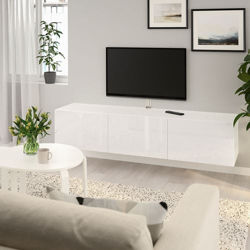 BESTÅ tv sehpası, parlak cila-beyaz, 180x42x38 cm, SELSVIKEN