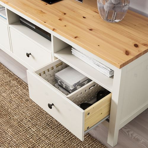 HEMNES tv sehpası, beyaz vernik-açık kahverengi, 148x47x57 cm