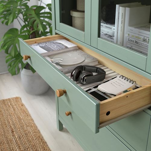 HEMNES vitrin, gri-yeşil-açık kahverengi boyalı, 270x197 cm