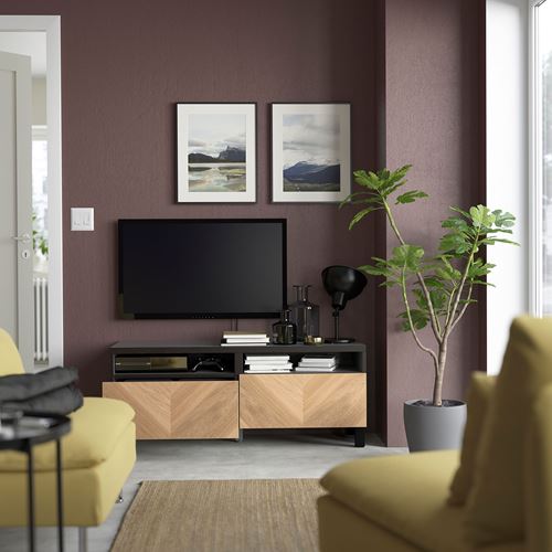 BESTÅ tv sehpası, venge-meşe kaplama, 120x42x48 cm, HEDEVIKEN, çıt çıt raylı