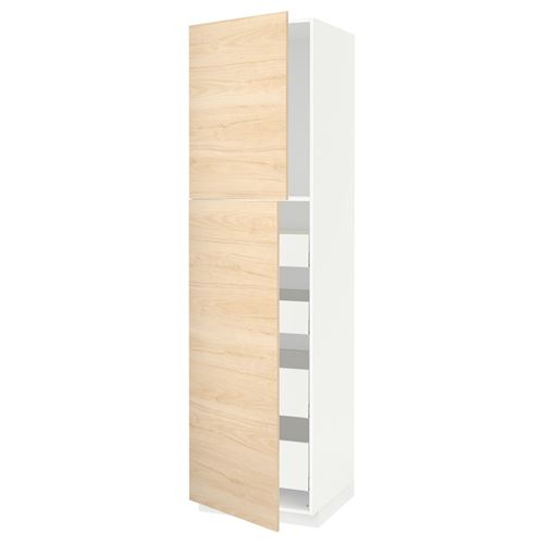 METOD/MAXIMERA mutfak boy dolabı, ASKERSUND açık dişbudak görünümlü, 60x60x220 cm, 2 kapaklı ve 4 çekmeceli