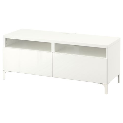 BESTÅ tv sehpası, parlak cila-beyaz, 120x42x48 cm, SELSVIKEN, çıt çıt raylı