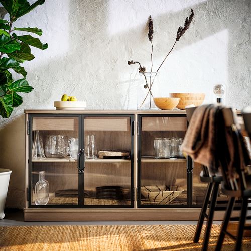 LANESUND vitrin, kahverengi, 161x47x81 cm