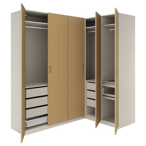 PAX/TONSTAD PAX köşe gardırop, gri-bej-meşe kaplama, 231/161x236 cm