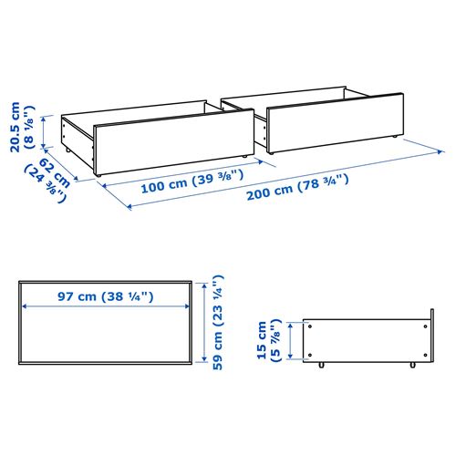 MALM karyola çekmecesi, beyaz, 200 cm, 2 adet