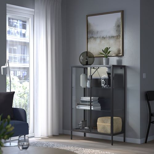 RUDSTA cam vitrin, antrasit, 80x37x120 cm