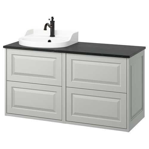 TÄNNFORSEN/TOLKEN/RUTSJÖN lavabo dolabı kombinasyonu, açık gri-siyah mermer görünüm, 122x49x76 cm, HAMNSKAR batarya