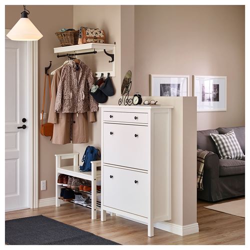 HEMNES ayakkabı dolabı, beyaz, 89x30x127 cm, 2 bölmeli