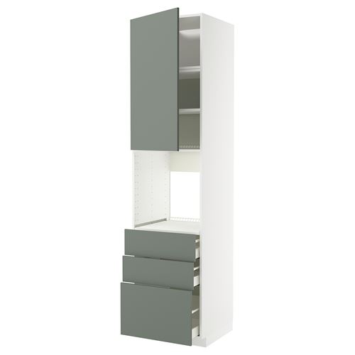 METOD/MAXIMERA fırın boy dolabı, NICKEBO mat gri-yeşil, 60x60x240 cm, 1 kapaklı, 3 çekmeceli ve 3 ön panelli