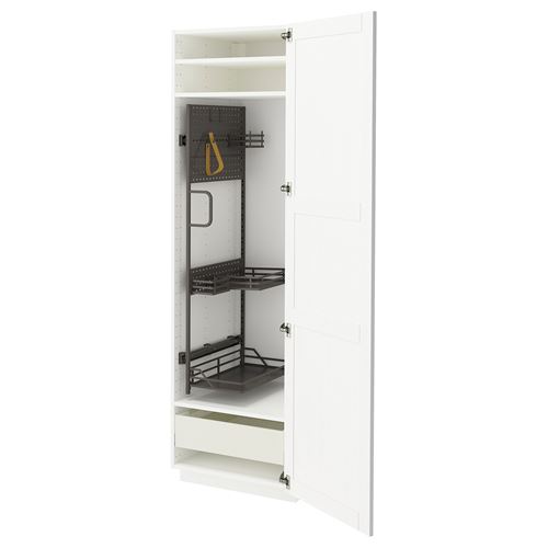 METOD/MAXIMERA temizlik dolabı, ENKÖPING beyaz-koyu gri, 60x60x200 cm, 1 kapaklı, 1 çekmeceli ve 2 raflı