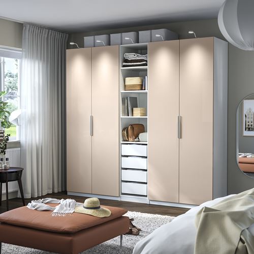 PAX/FARDAL PAX gardırop, beyaz-parlak cila açık turuncu, 250x60x236 cm