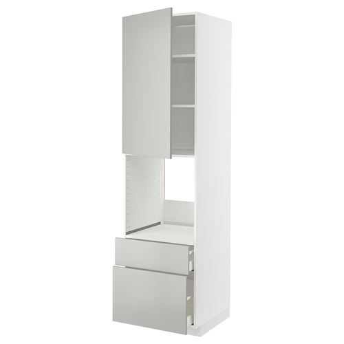 METOD/MAXIMERA fırın boy dolabı, HAVSTORP açık gri-koyu gri, 60x60x220 cm, 1 kapaklı, 2 çekmeceli ve 2 ön panelli