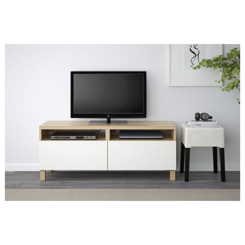 BESTÅ tv sehpası, ağartılmış meşe görünümlü-beyaz, 120x40x48 cm, LAPPVIKEN, fren raylı