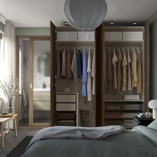 PAX/STORKLINTA PAX gardırop, gri-bej-koyu kahve boyalı meşe görünümlü, 200x66x236 cm