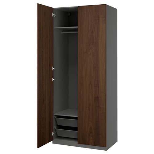 PAX/BJÖRNESKOGEN PAX gardırop, koyu gri-ceviz kaplama, 100x60x236 cm
