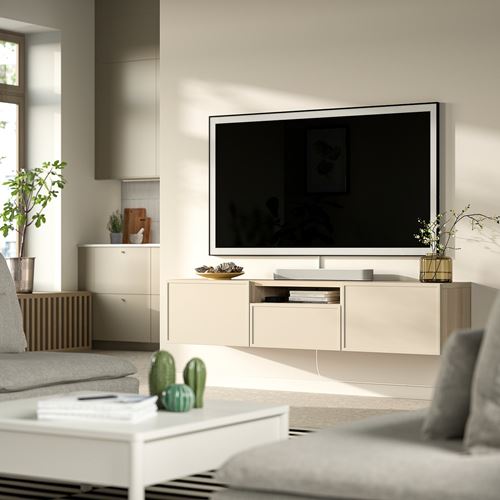 BESTÅ tv sehpası, ağartılmış meşe görünümlü-bej, 180x42x39 cm, KRUKMAKARE