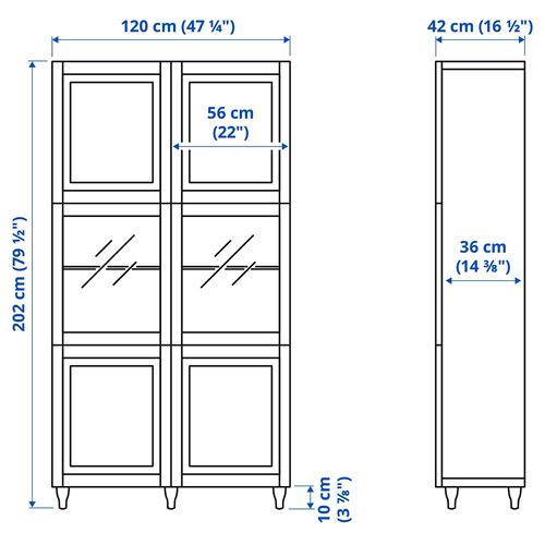 BESTÅ dolap kombinasyonu, beyaz-şeffaf cam, 120x42x202 cm, SMEVIKEN/OSTVIK