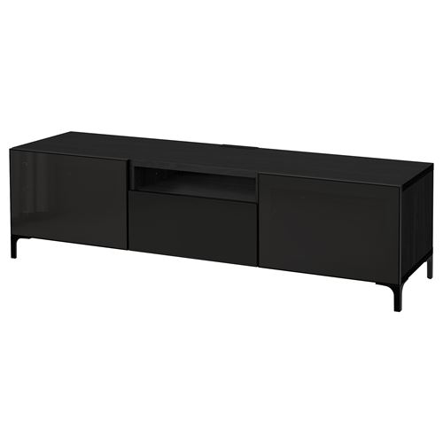 BESTÅ tv sehpası, venge-parlak cila-siyah-füme cam, 180x42x48 cm, SELSVIKEN/GLASSVIK, NANNARP