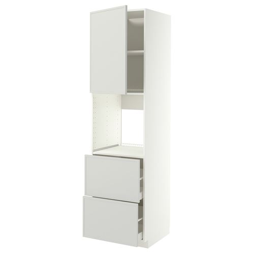 METOD/MAXIMERA fırın boy dolabı, ASPUDDEN açık gri, 60x60x220 cm, 1 kapaklı, 2 çekmeceli ve 2 ön panelli