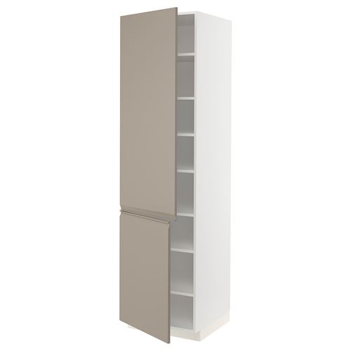 METOD mutfak boy dolabı, UPPLÖV mat koyu bej, 60x60x220 cm, 2 kapaklı ve 6 raflı