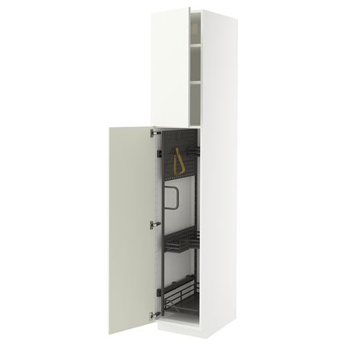 METOD temizlik dolabı, VALLSTENA beyaz-koyu gri, 40x60x220 cm, 2 kapaklı ve 2 raflı