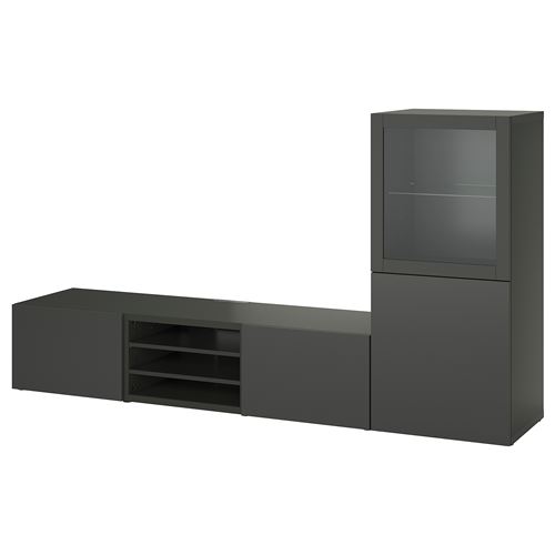 BESTÅ tv ünitesi, koyu gri, 240x42x129 cm, SINDVIK/LAPPVIKEN, çıt çıt raylı