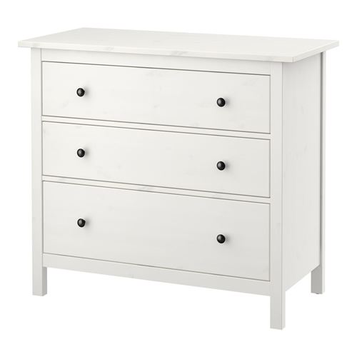 HEMNES 3 çekmeceli şifonyer, beyaz vernik, 108x96 cm
