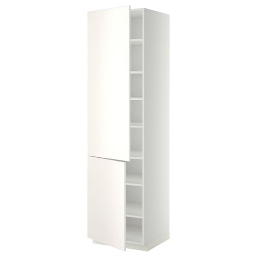 METOD mutfak boy dolabı, VEDDINGE beyaz, 60x60x220 cm, 2 kapaklı ve 6 raflı