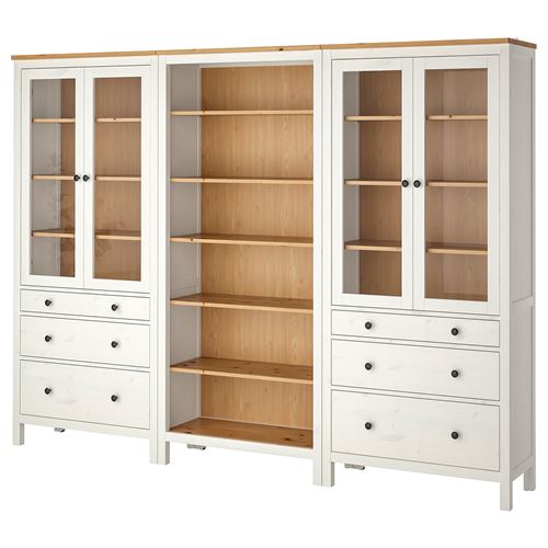 HEMNES vitrin, beyaz vernik-açık kahverengi, 270x197 cm
