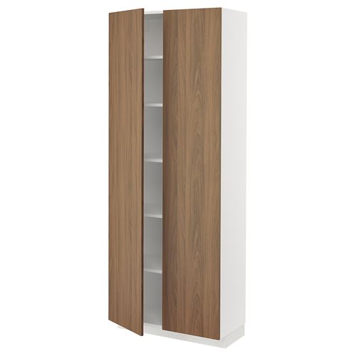 METOD mutfak boy dolabı, TISTORP kahverengi ceviz görünümlü, 80x37x200 cm, 2 kapaklı ve 4 raflı