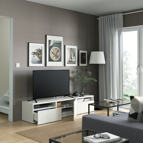 BESTÅ tv sehpası, beyaz, 180x42x39 cm, LAPPVIKEN, fren raylı
