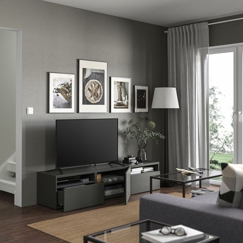 BESTÅ tv sehpası, koyu gri, 180x42x39 cm, LAPPVIKEN, çıt çıt raylı