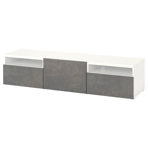 BESTÅ tv sehpası, beyaz-koyu gri, 180x42x39 cm, KALLVIKEN, çıt çıt raylı