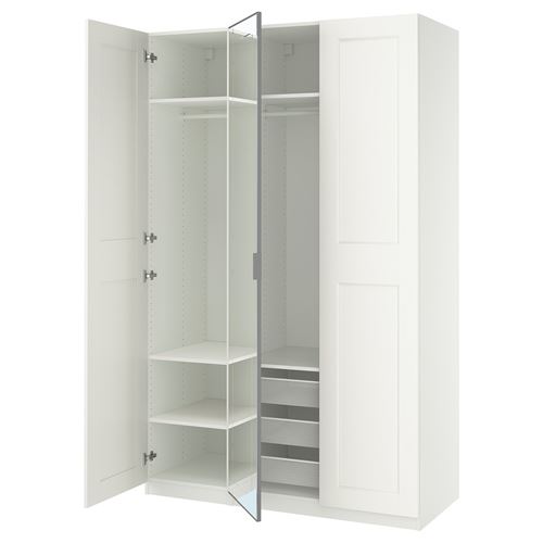 PAX/KAMMARTORP/GRIMO PAX gardırop, beyaz-aynalı cam, 150x60x236 cm