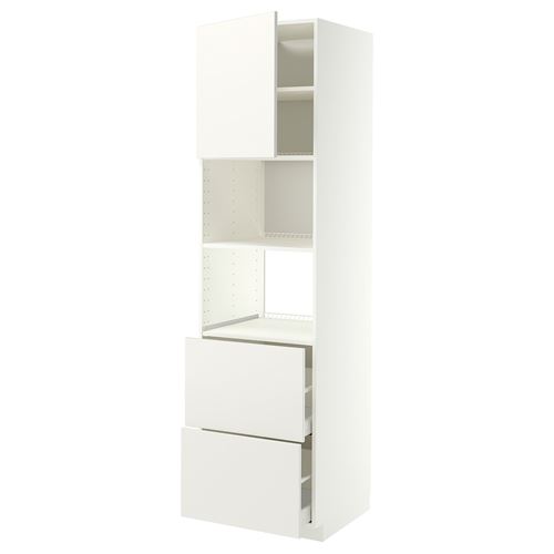 METOD/MAXIMERA fırın-mikrodalga fırın boy dolabı, VEDDINGE beyaz, 60x60x220 cm, 1 kapaklı ve 2 çekmeceli