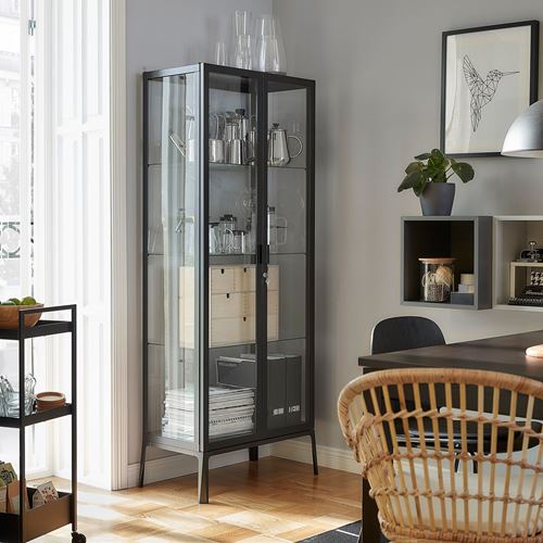 MILSBO cam vitrin, antrasit, 73x175 cm