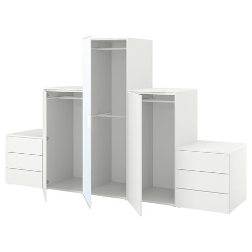 PLATSA PLATSA gardırop, beyaz-aynalı cam, 300x57x181 cm