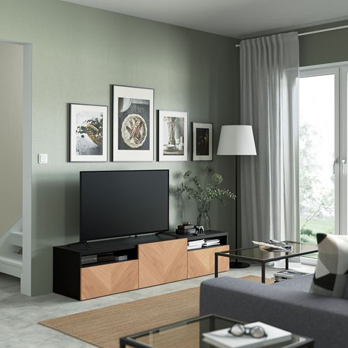 BESTÅ tv sehpası, venge-meşe kaplama, 180x42x39 cm, HEDEVIKEN, çıt çıt raylı