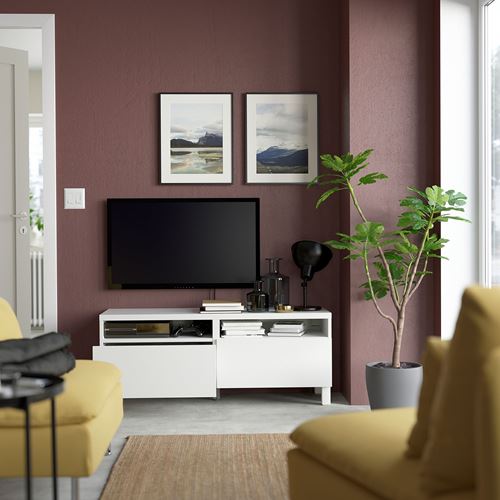 BESTÅ tv sehpası, beyaz, 120x42x48 cm, LAPPVIKEN, çıt çıt raylı