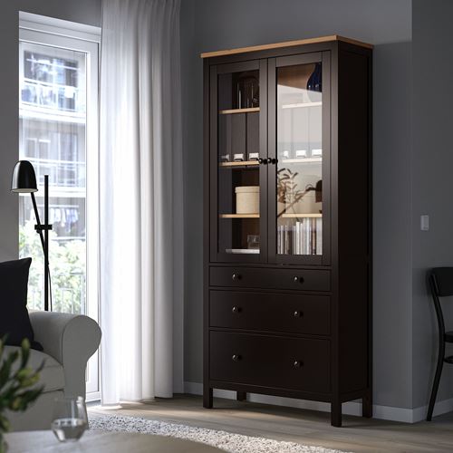 HEMNES vitrin, venge-kahverengi, 90x197 cm