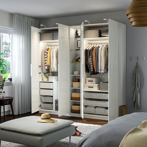 PAX/FARDAL PAX gardırop, beyaz-parlak cila, 235x60x236 cm