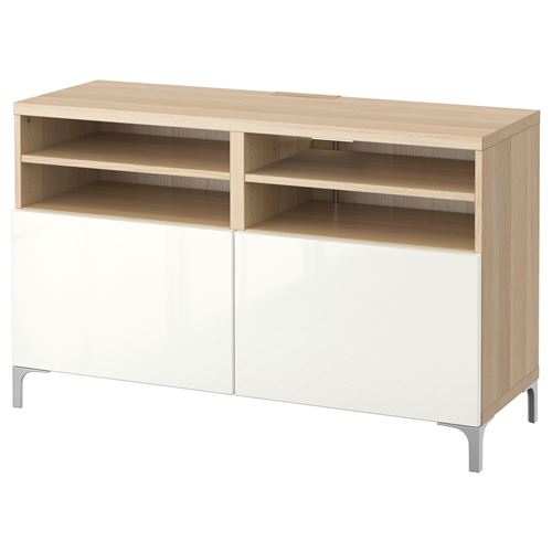 BESTÅ tv sehpası, ağartılmış meşe görünümlü-parlak cila-beyaz, 120x40x74 cm, SELSVIKEN