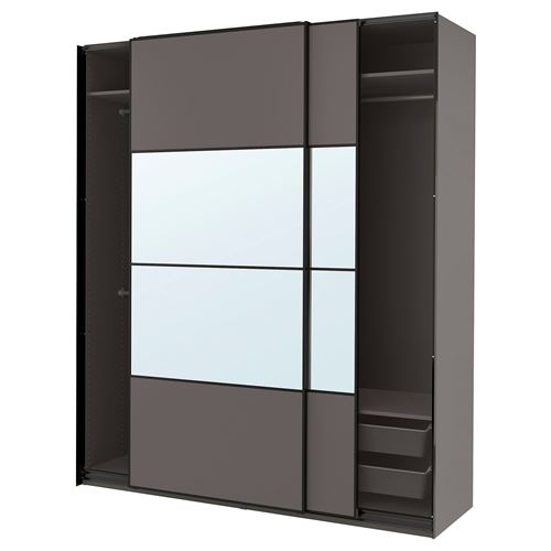 PAX/MEHAMN/AULI PAX sürgü kapaklı gardırop, koyu gri-aynalı cam, 200x66x236 cm